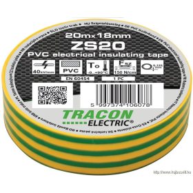   TRACON ZS20 Szigetelőszalag, zöld/sárga 20m×18mm, PVC, 0-90°C, 40kV/mm
