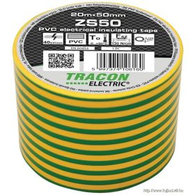   TRACON ZS50 Szigetelőszalag, zöld-sárga 20m×50mm, PVC, 0-90°C, 40kV/mm